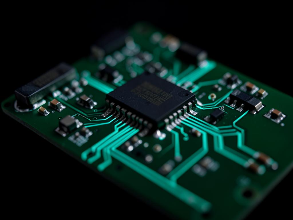 Close-up of a populated printed circuit board